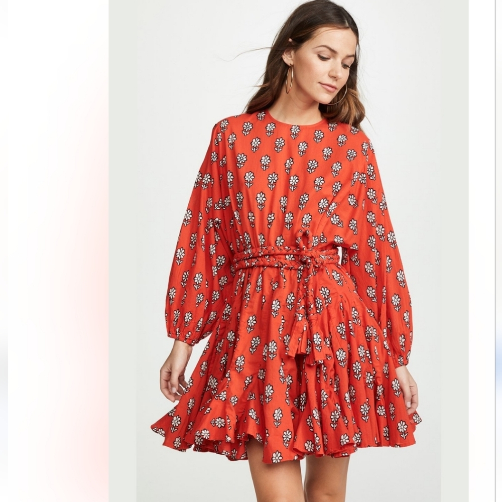 RHODE Resort ELLA Red/Black Floral Long Sleeve Dress